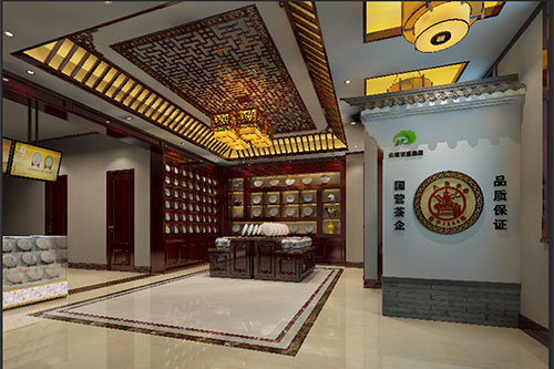 天水古朴典雅的中式茶叶店大堂设计效果图