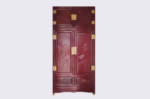 天水高端中式家居装修深红色纯实木衣柜